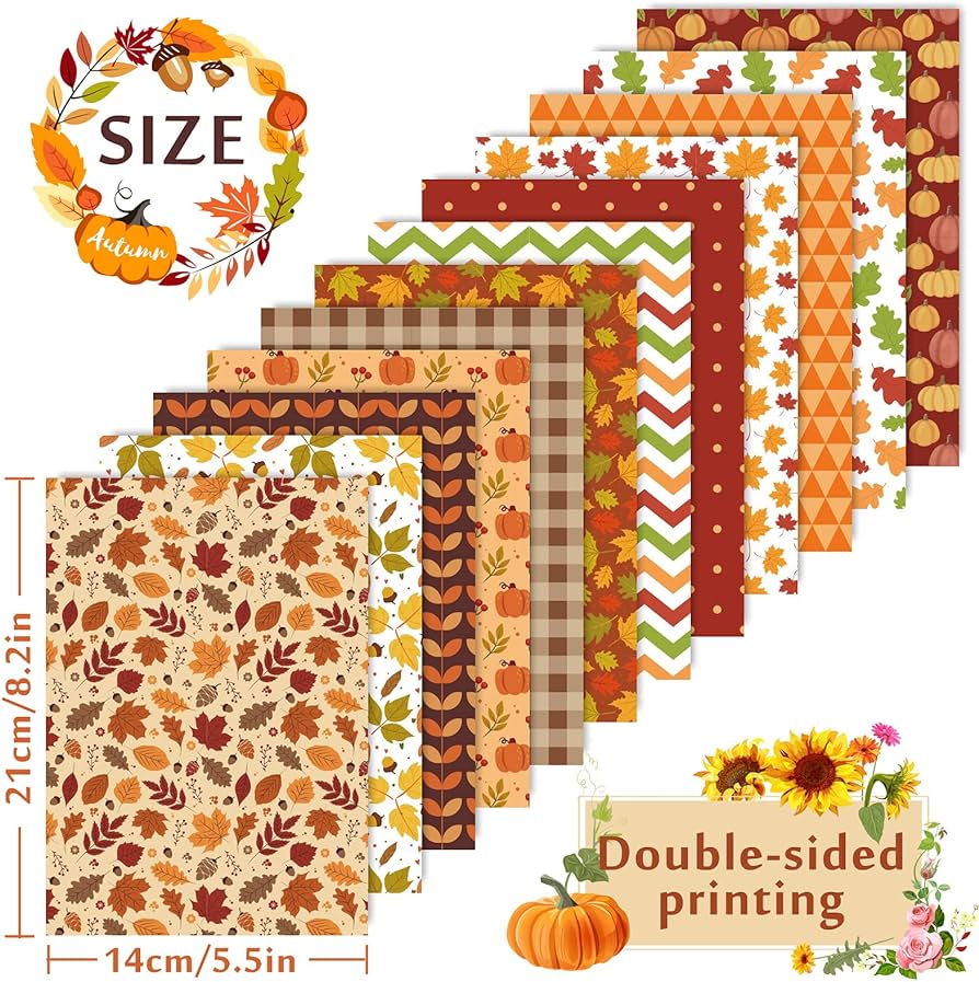 Whaline sheets autumn pattern paper x inch fall leaves pumpkin plaid craft paper double