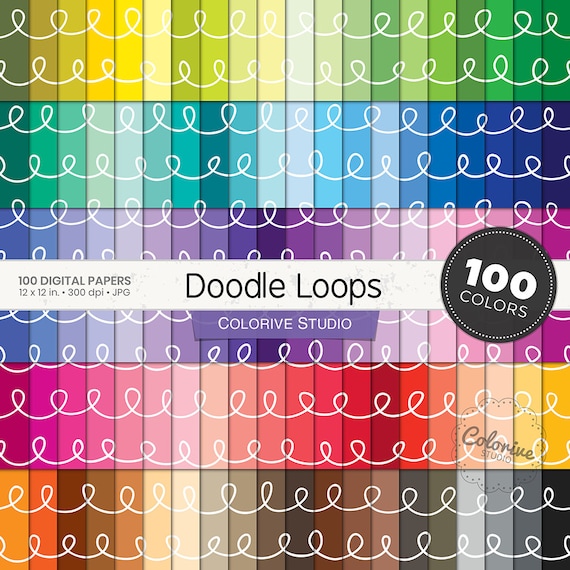 Doodle loops digital paper rainbow colors doodle loops scribble hand drawn pattern bright pastel background printable scrapbook papers
