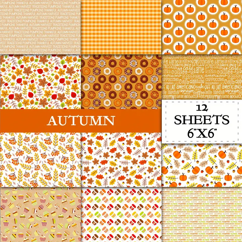 Different designs autumn classic pattern paper set fall