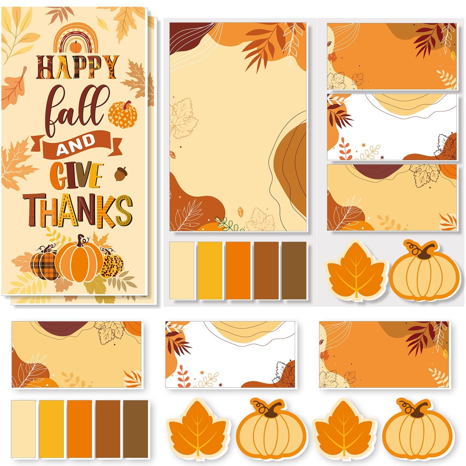 Yeaqee pcs thanksgiving sticky notes set sheet boho happy fall thanks self stick notepads fall color pumpkin maple leaf memo pad for autumn classroom gifts reward stationery school
