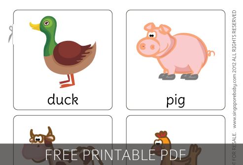 Free printable farm animals flash cards