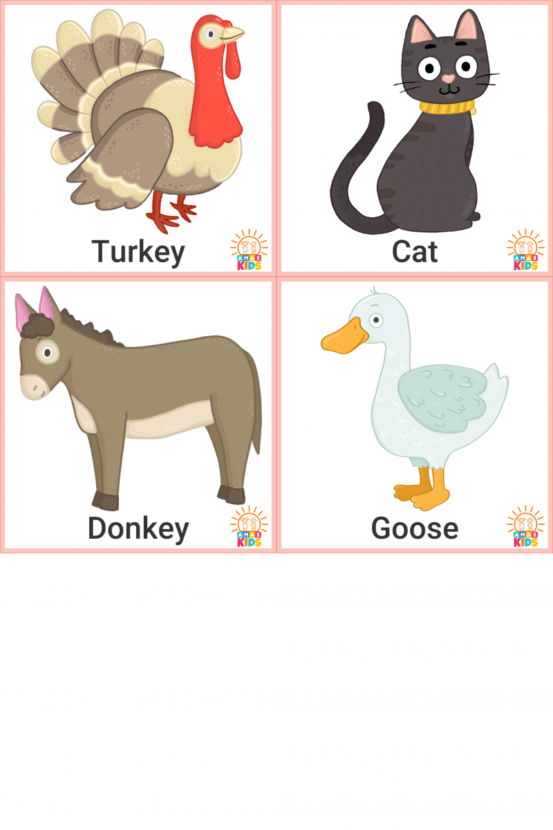 Printable flashcards for kids â farm animals amax kids