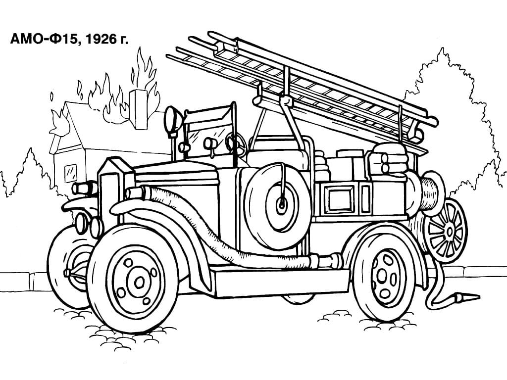 Vintage fire truck coloring page
