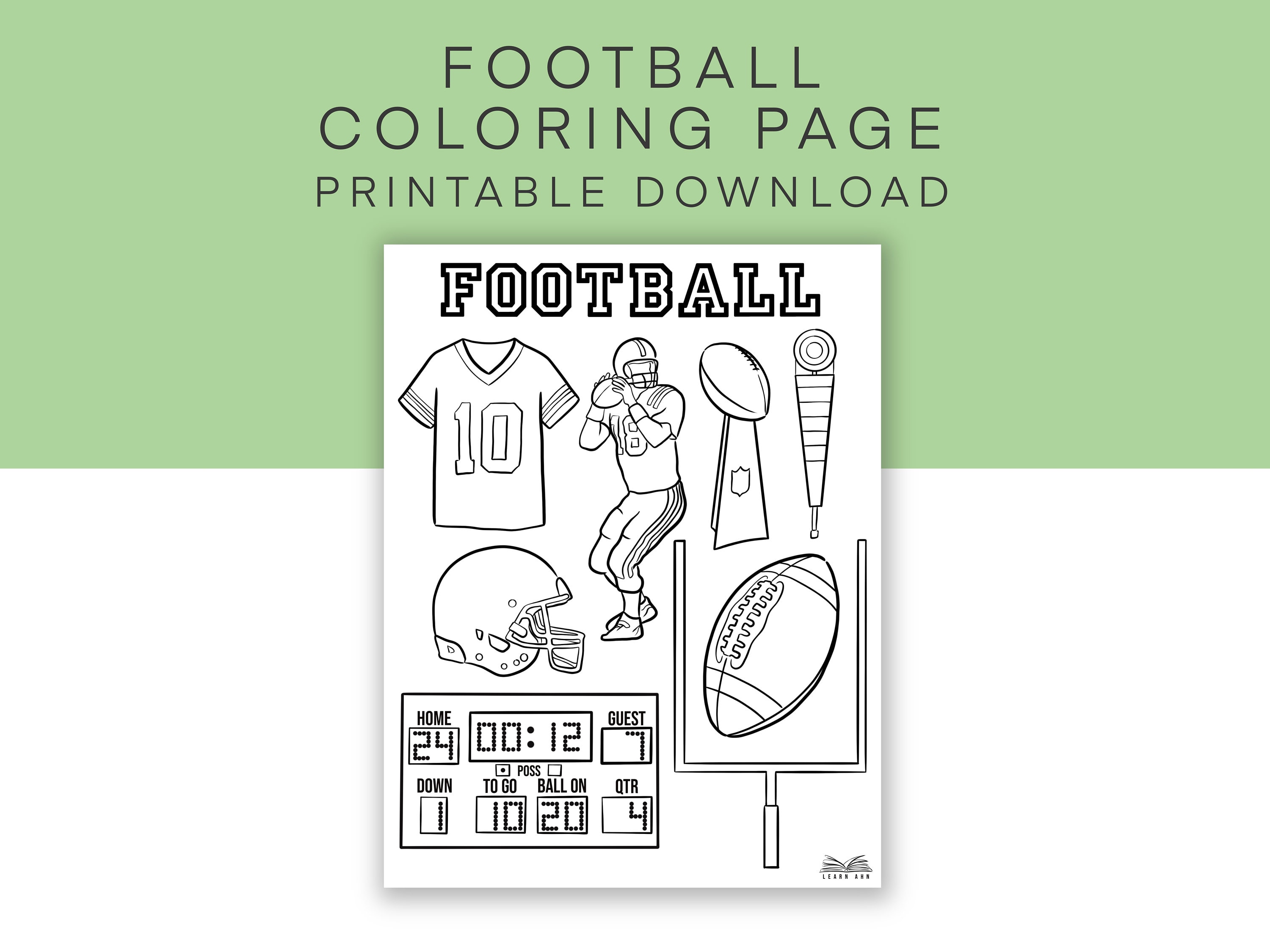 Football printable coloring page sports activity sheet kids american football worksheet download super bowl aesthetic coloring sheet