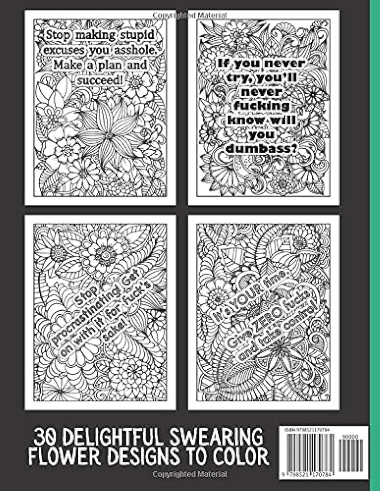 Swearing inspirational coloring book for adults funny motivational cuss word quotes on beautiful intricate floral background designs colouring perfect gag gift adult only coloring books the white room