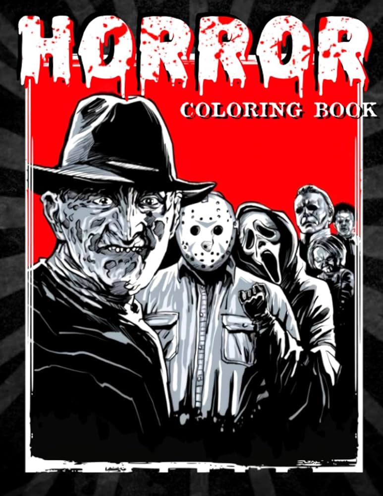 Horror coloring book the world of scary creatures and creepy serial killers from classic horror movies with haunting coloring pages for adults and kids abutt noman books