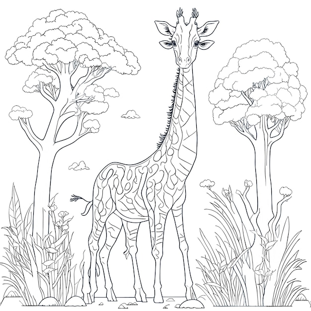 Premium vector reach new heights of creativity with this captivating giraffe coloring page