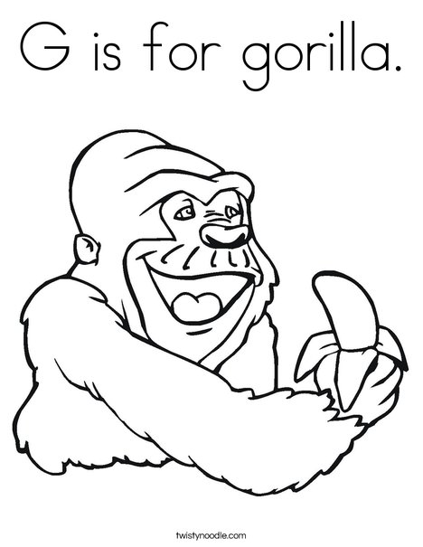 G is for gorilla coloring page