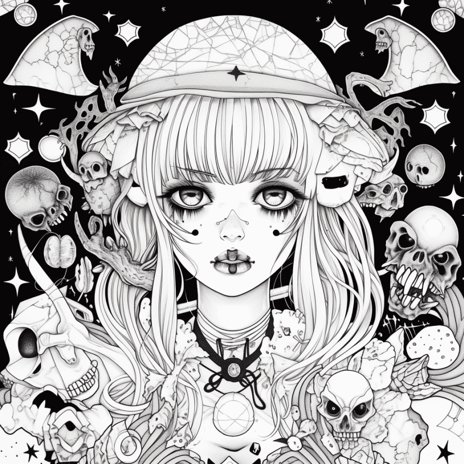 Adult printable coloring pages free creepy kawaii anime dark fantasy printable coloring book sheets
