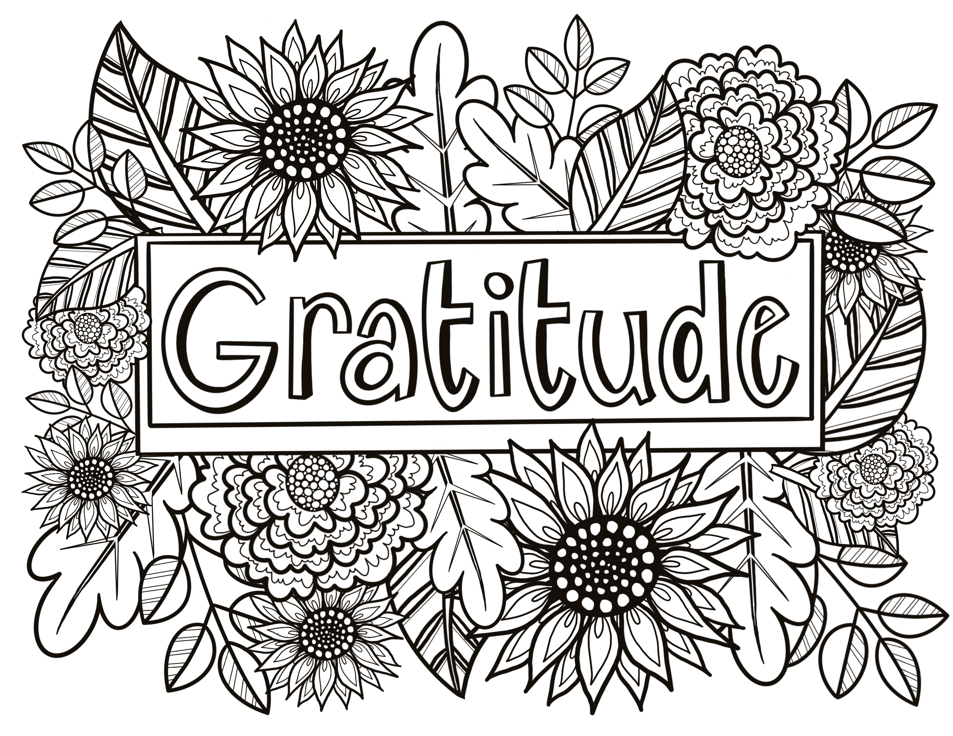 Gratitude coloring page fat cat pottery