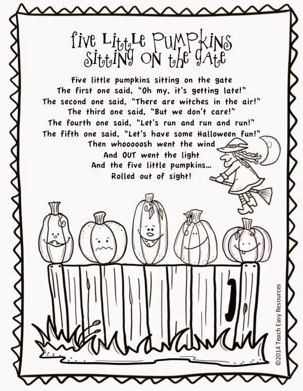 Teach easy resources free five little pumpkins sitting on the gate poem and colouring sheet