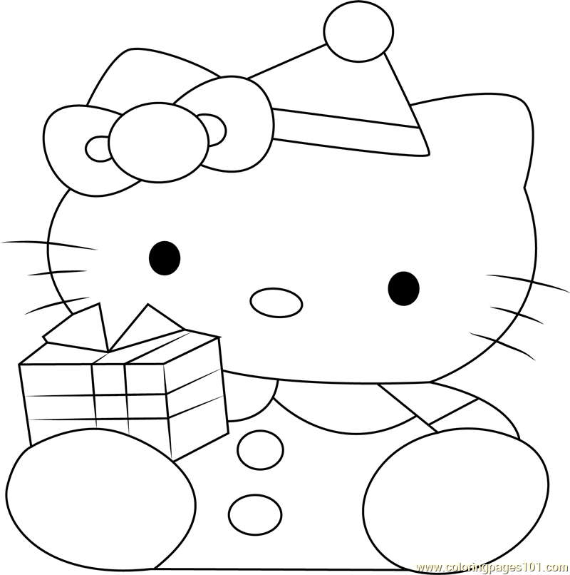 Hello kitty at christmas coloring page for kids