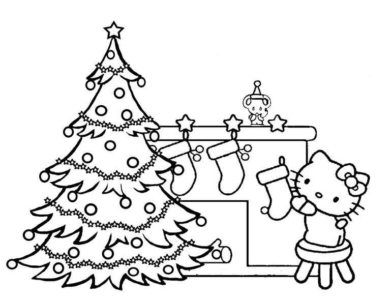 Hello kitty christmas coloring pages