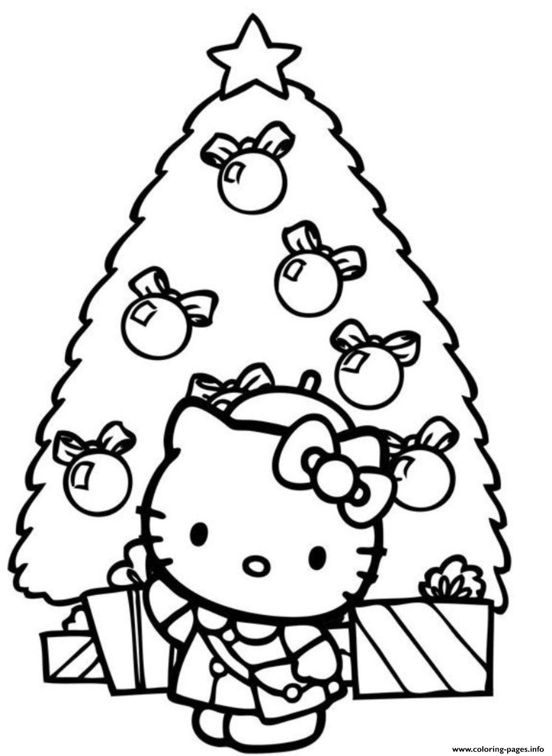 Christmas tree hello kitty coloring page printable