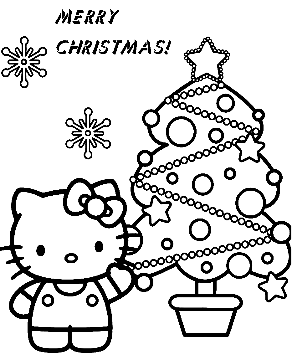 Hello kitty christmas coloring page