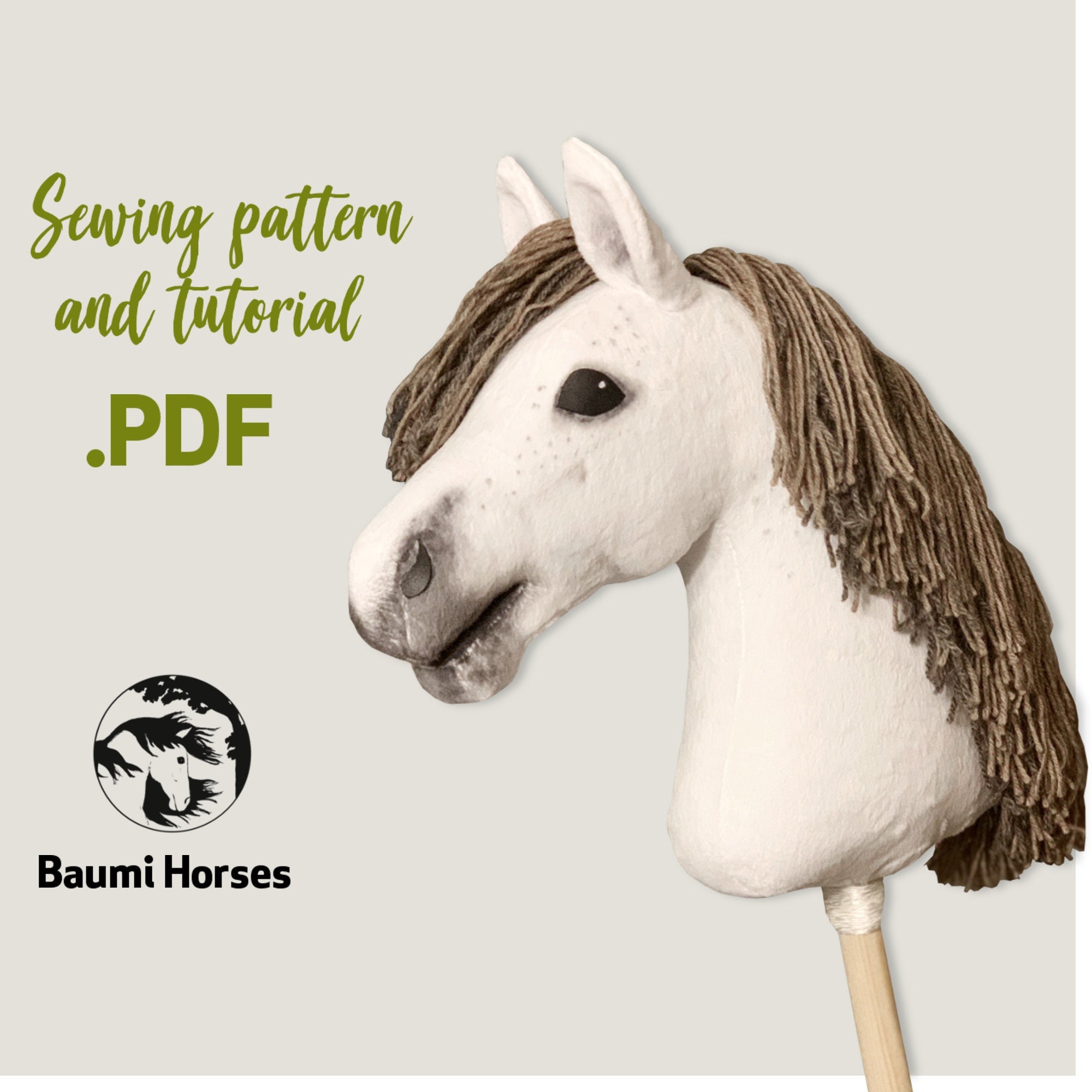 Happy little horse hobby horse pdf sewing pattern and tutorial diy stick horse pattern now also in german