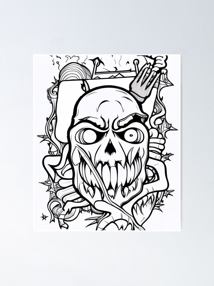 Horror monster adult coloring book page for meditation relax mindfulness poster for sale by ulfrgutheitrir