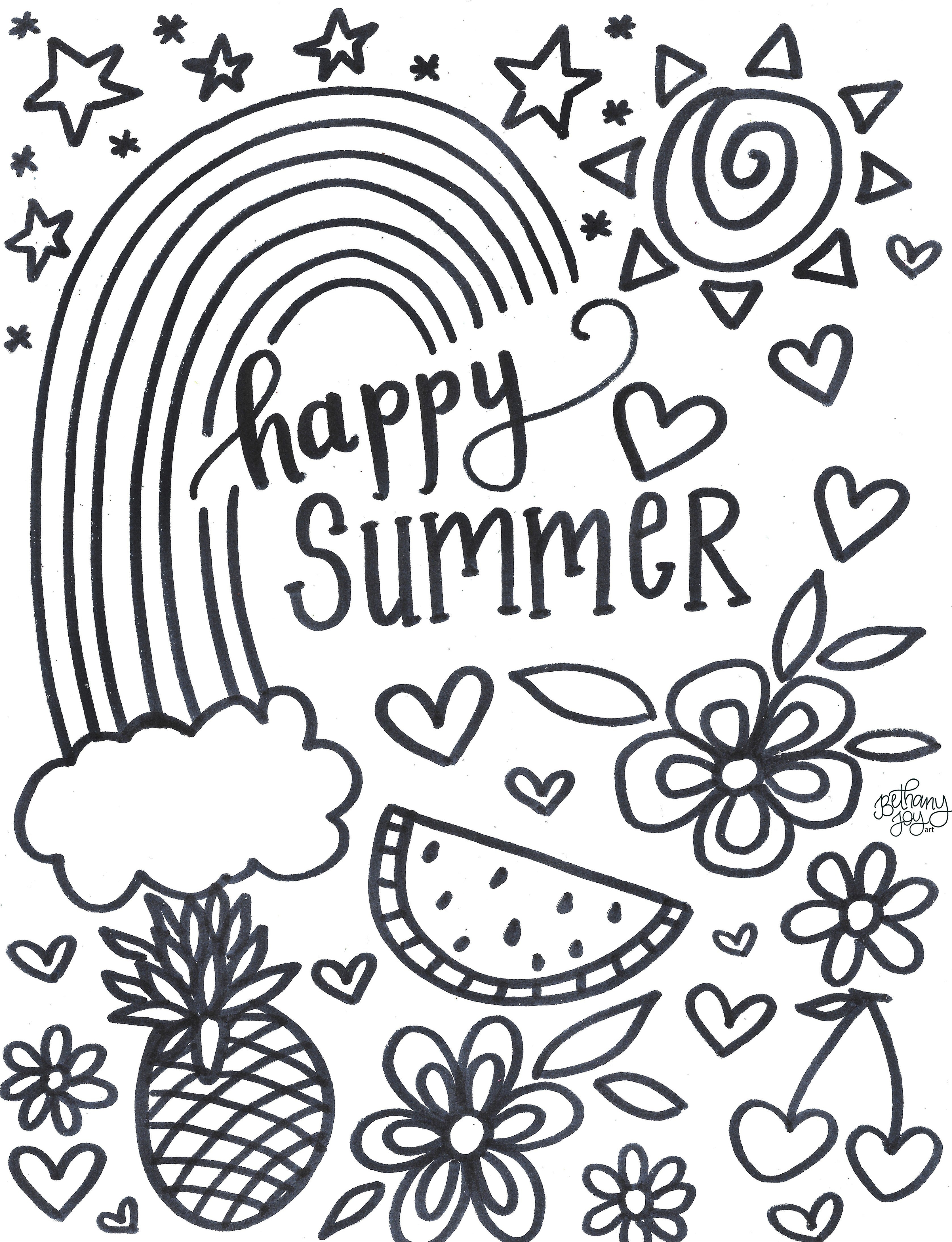 Happy summer coloring page printable â bethany joy art