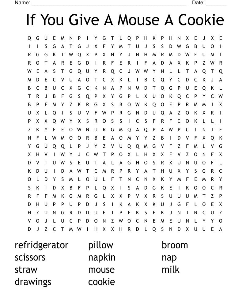 If you give a mouse a cookie word search
