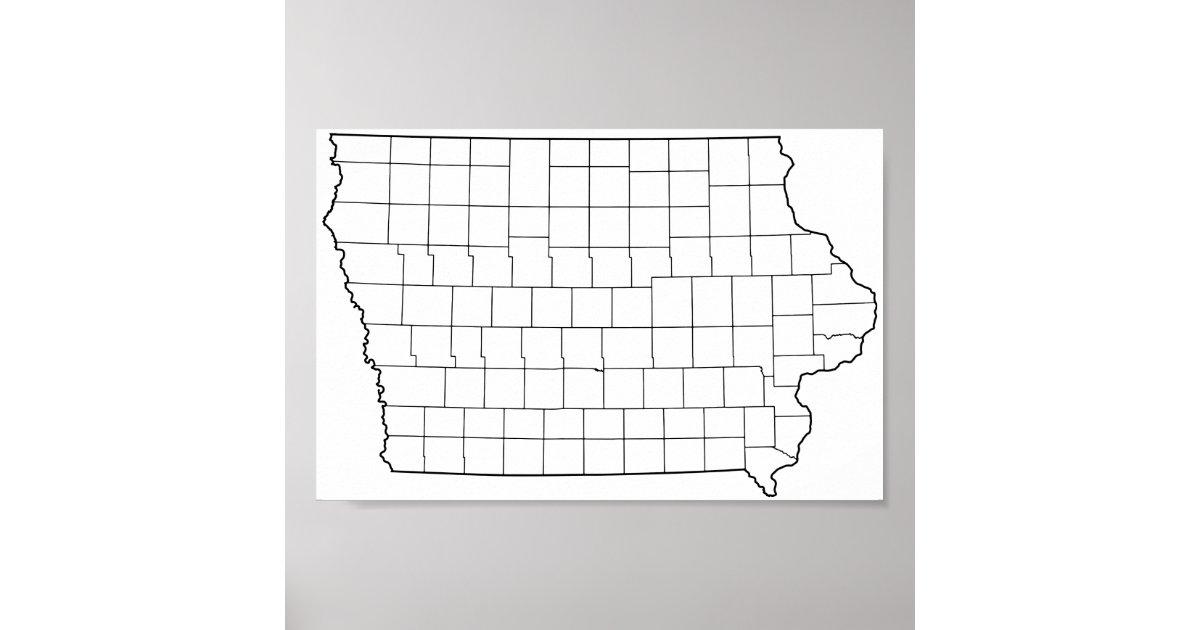 Iowa counties blank outline map poster