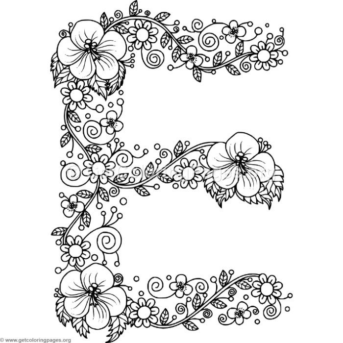 Floral alphabet letter e coloring pages â getcoloringpaâ na