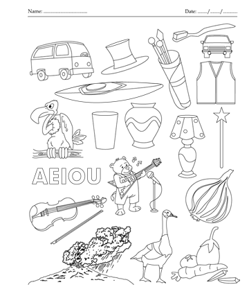 Color the picture which start with letter v printable coloring worksheet