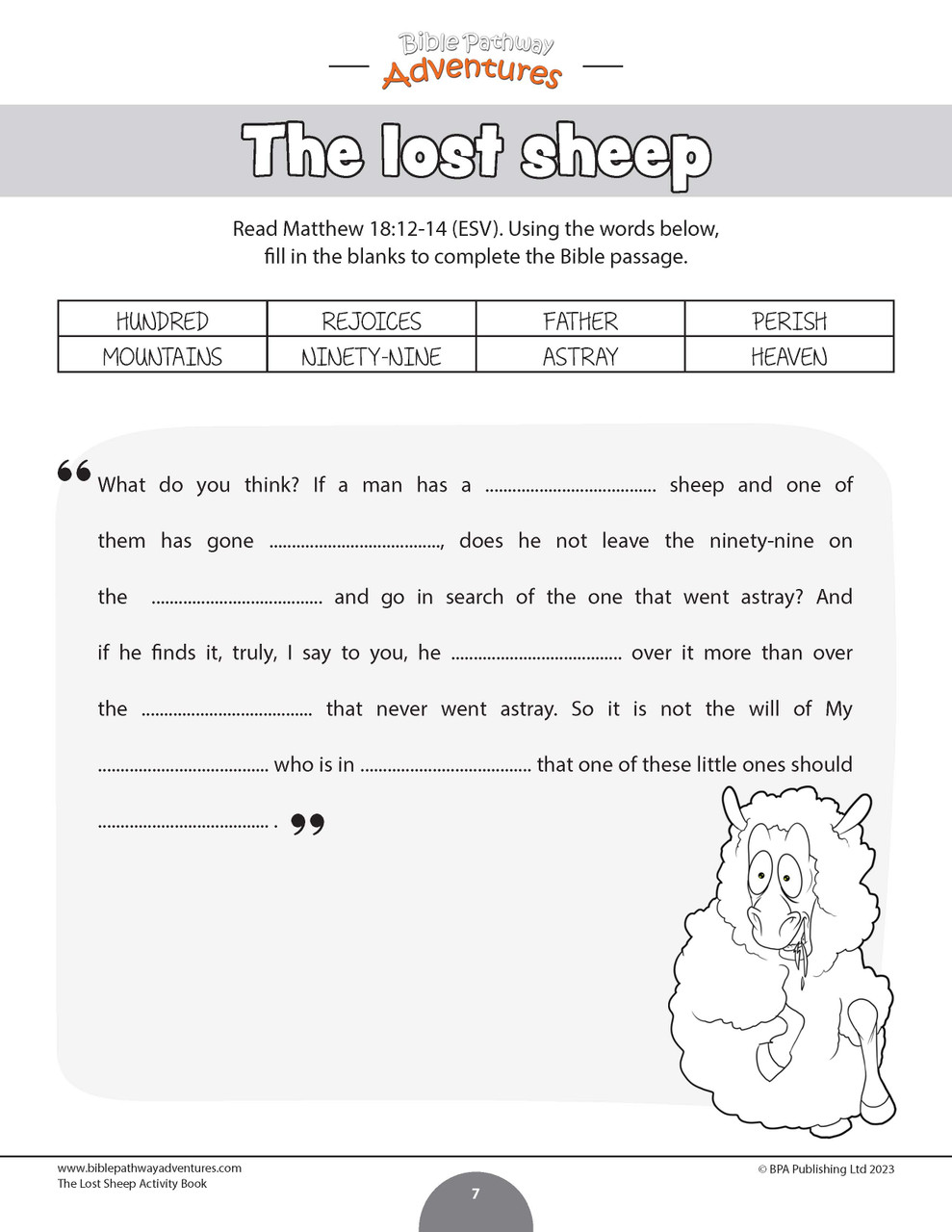 Bible parable the lost sheep workbook