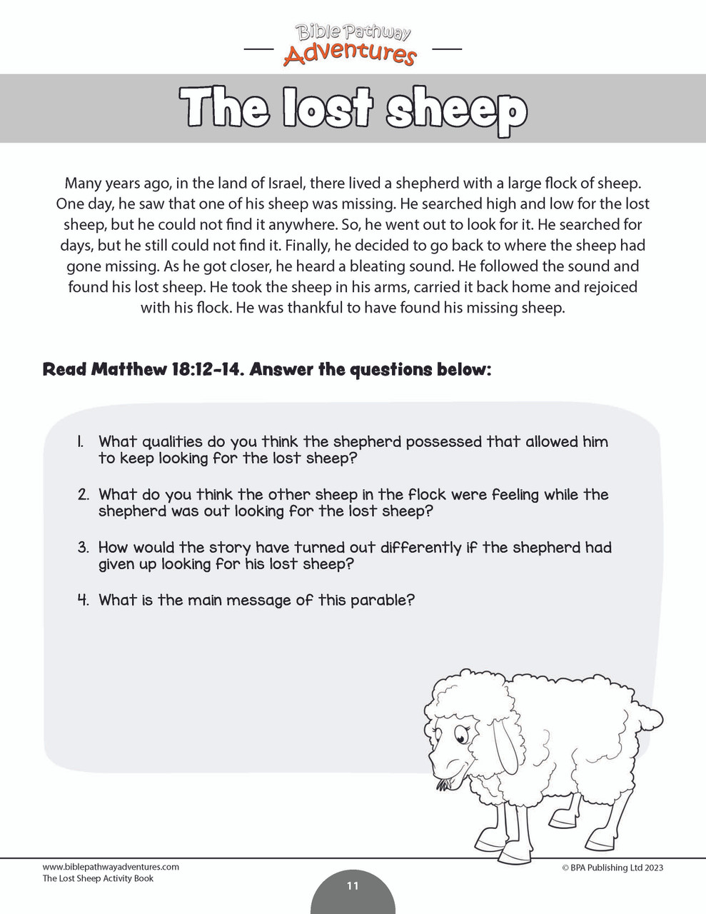 Bible parable the lost sheep workbook