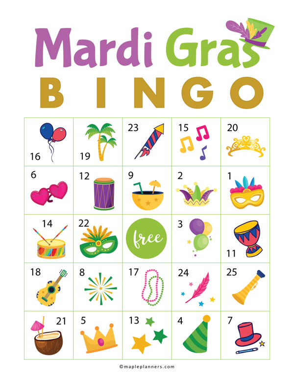 Free printable mardi gras bingo
