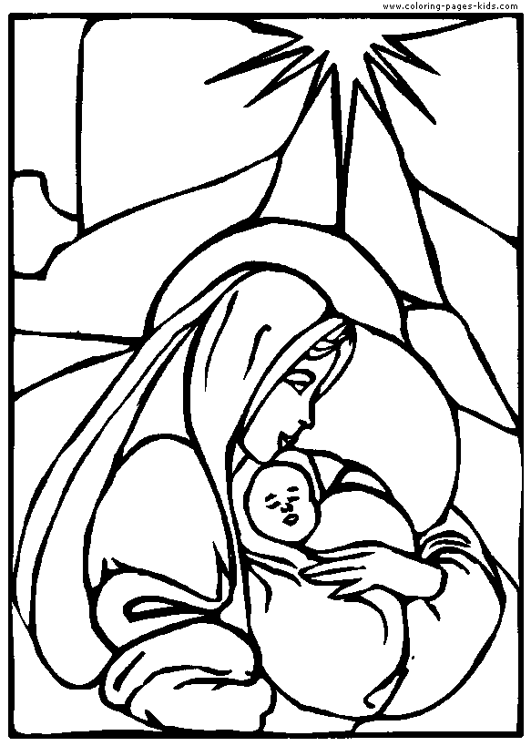 Mary and baby jesus color page