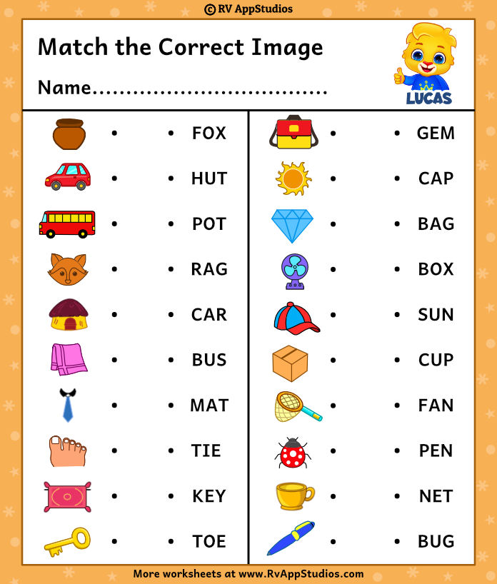 Spelling worksheets match words to picture worksheets