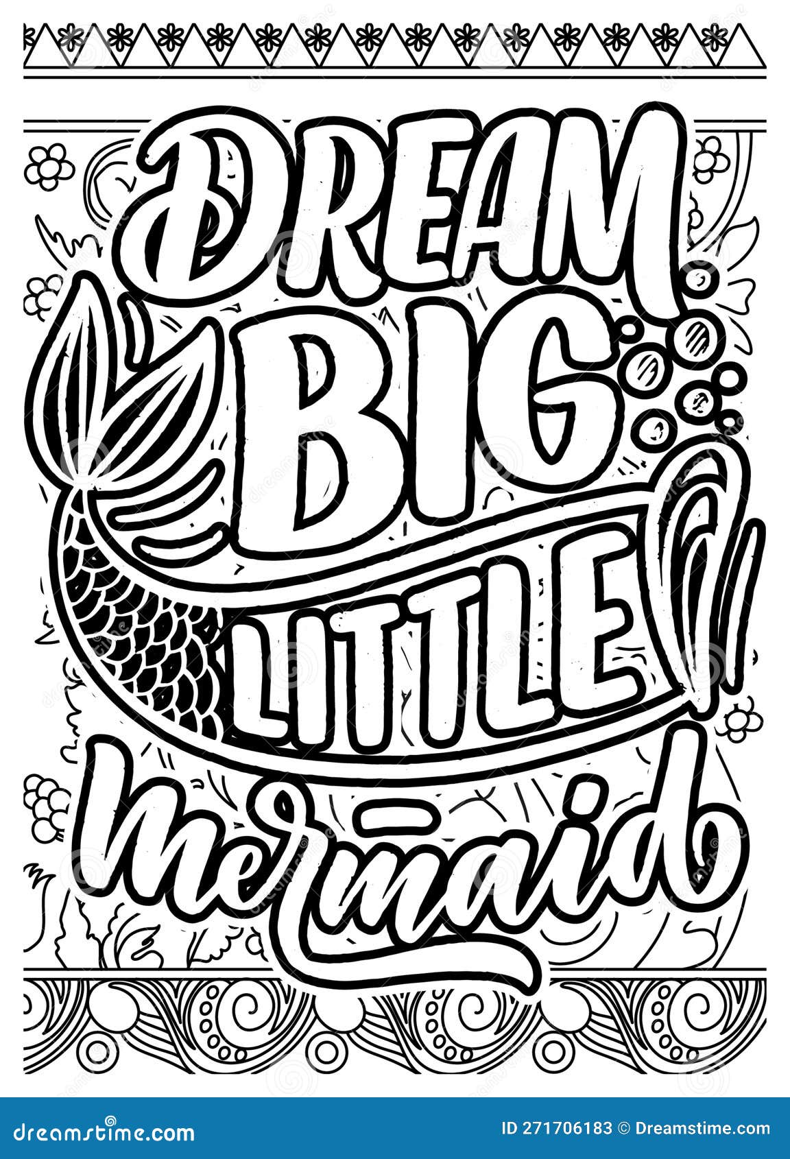 Mermaid motivational quote coloring pages for adults mermaid coloring page design stock illustration