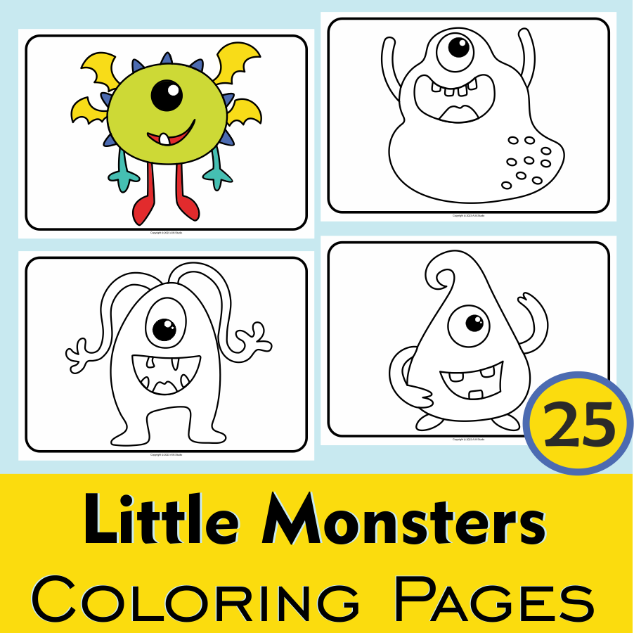 Little monsters coloring pages set