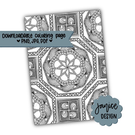 Printable coloring sheet pattern coloring page instant download downloadable coloring page mosaic design printable geometric coloring