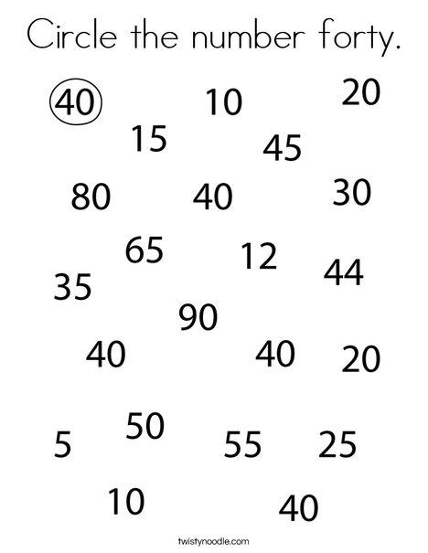 Circle the number forty coloring page