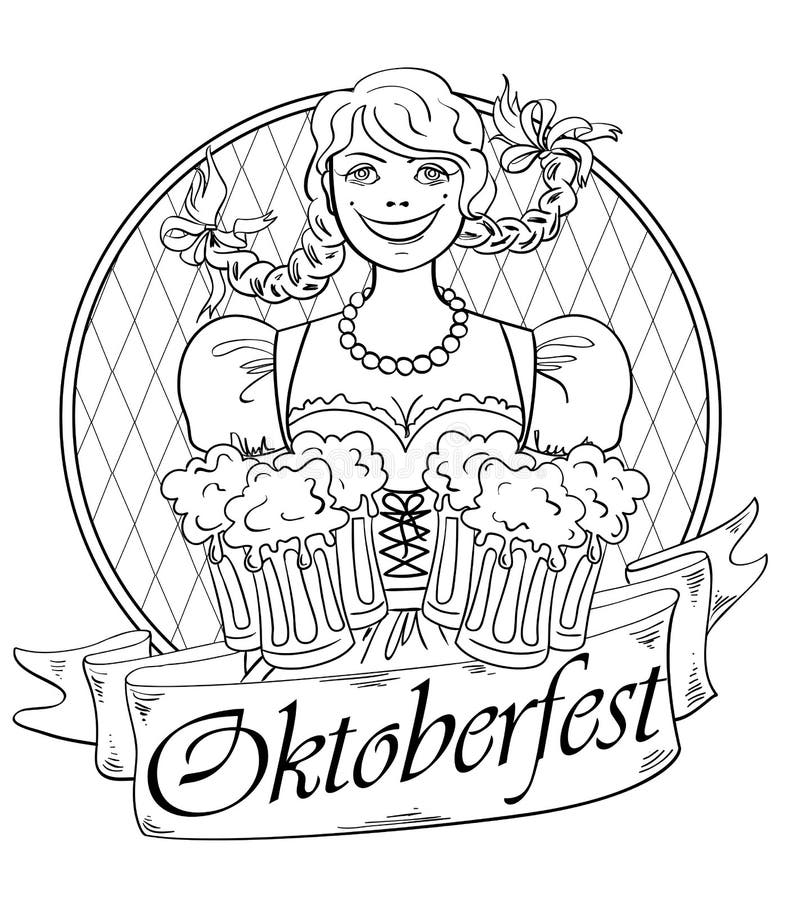 Oktoberfest girl with glasses of beer stock vector
