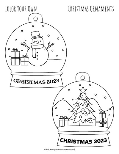 Christmas ornaments printables to color mrs merry