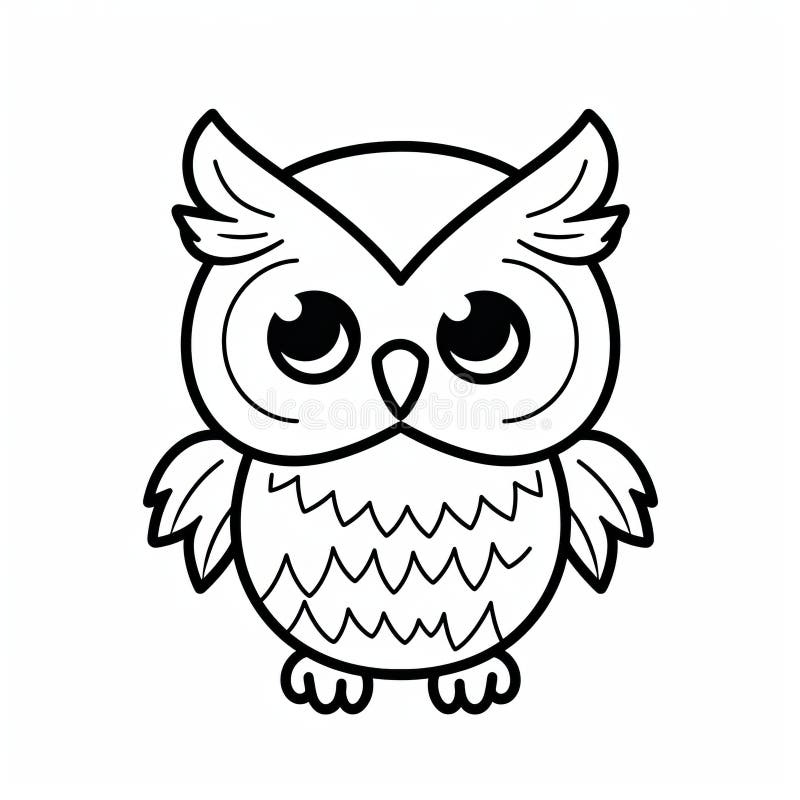 Cute owl coloring page for kids stock illustration