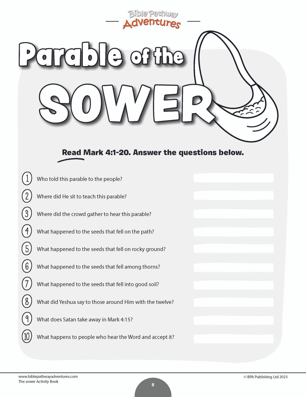 Bible parable the sower workbook
