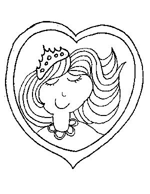 Princess in a heart frame coloring page