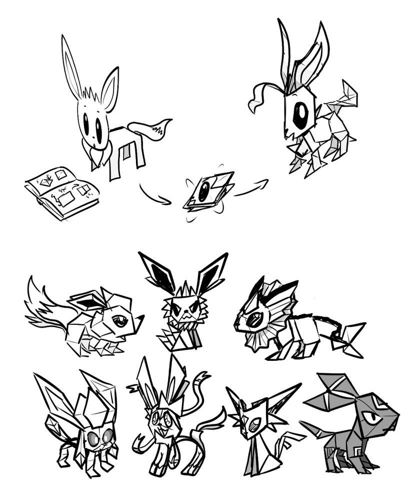 Paper eevee and origami eeveelutions doodle by somefoolfp on