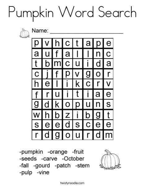 Pumpkin word search coloring page