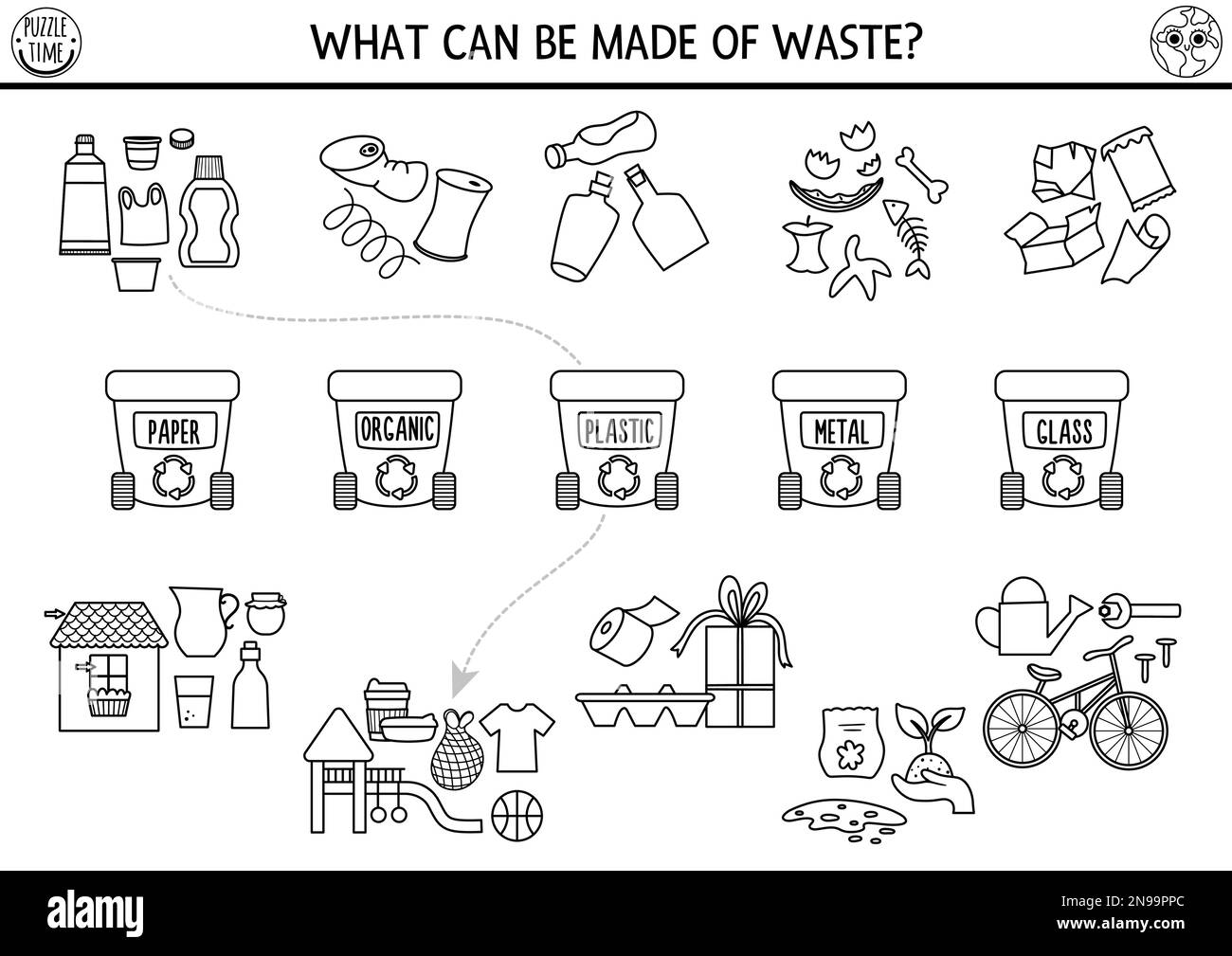 Waste sorting game black and white stock photos images