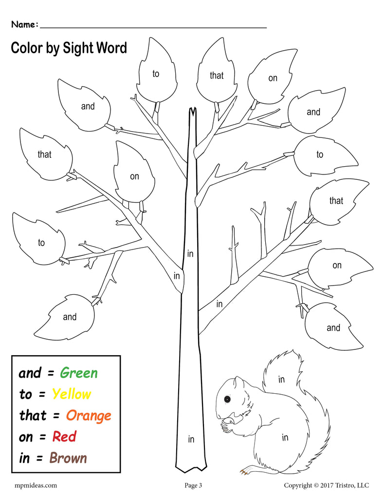 Fall themed color by sight words