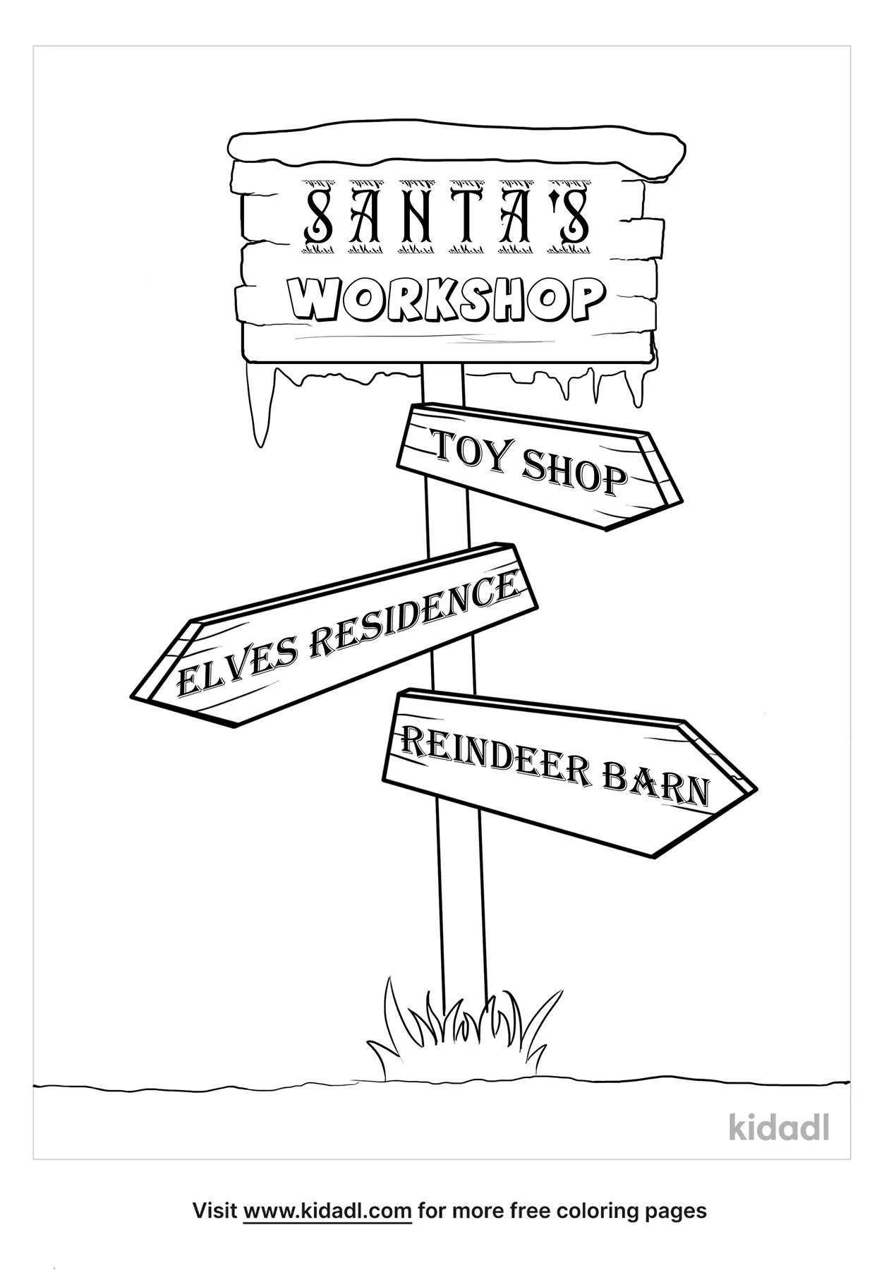 Free santas workshop sign coloring page coloring page printables