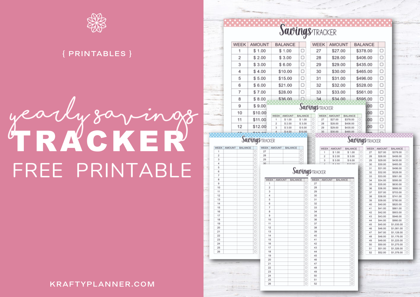 Yearly savings tracker free printable day â krafty planner