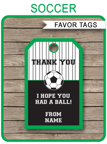 Soccer party favor tags template printable birthday thank you tags