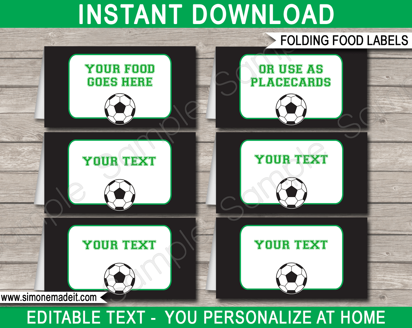 Soccer party food labels template printable birthday party decorations