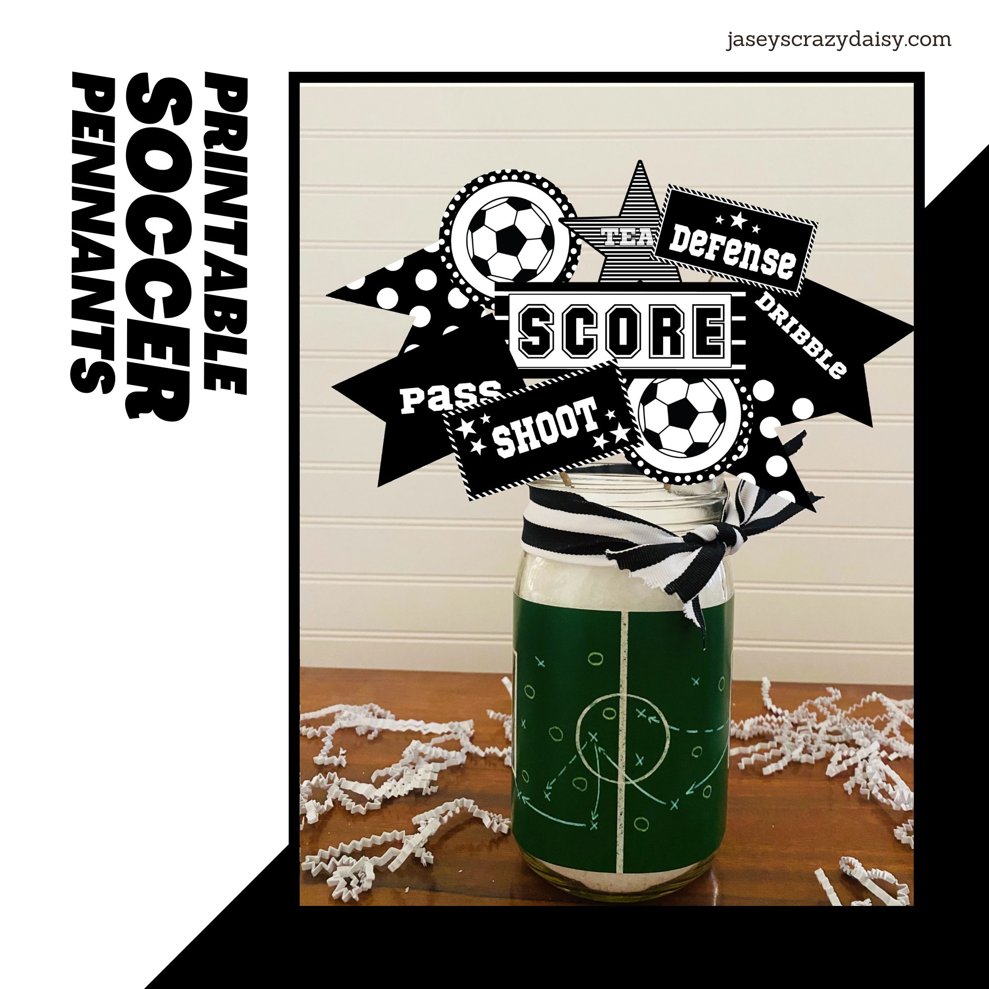 Diy printable black and white soccer pennants