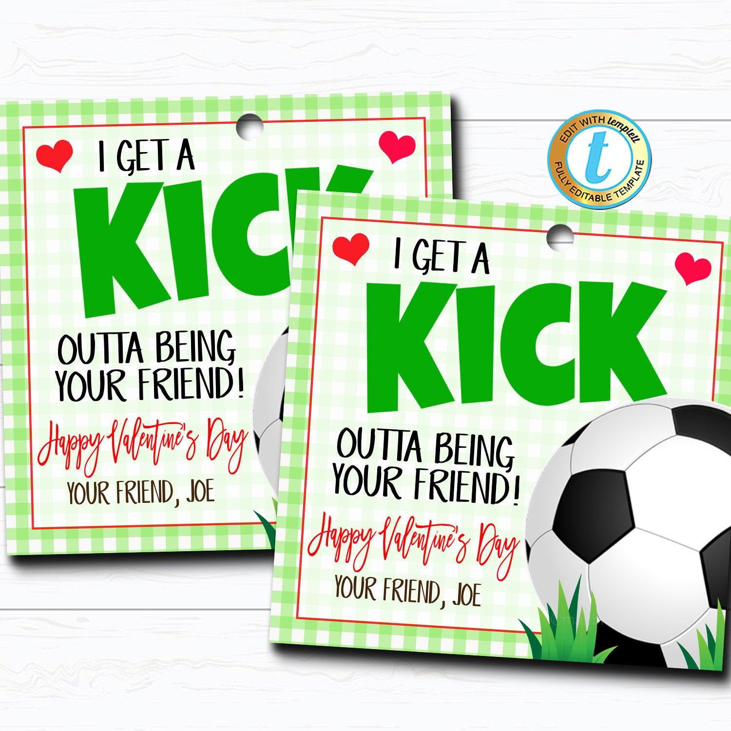 Soccer valentines day gift tag printables